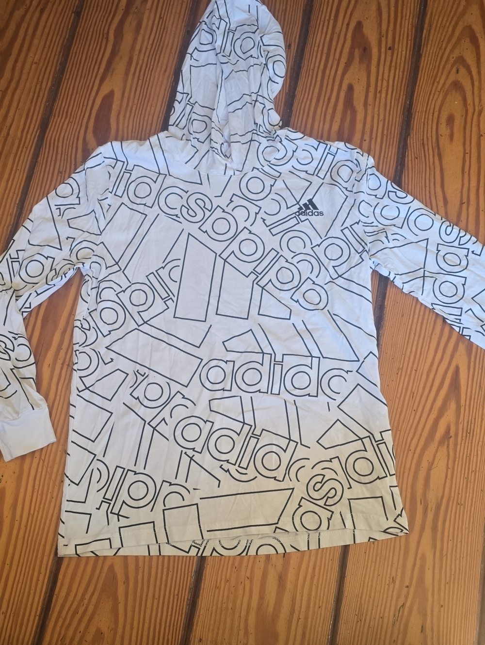 adidas White Hooded Logo-Print Long Sleeve for Kids Mediun